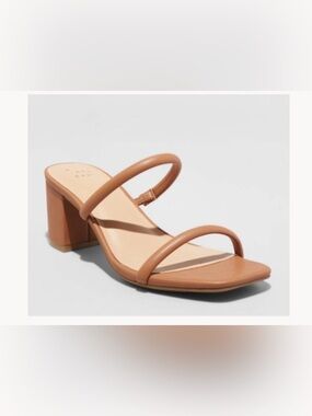 a new day Tan Double-Strap Block Heel Mule